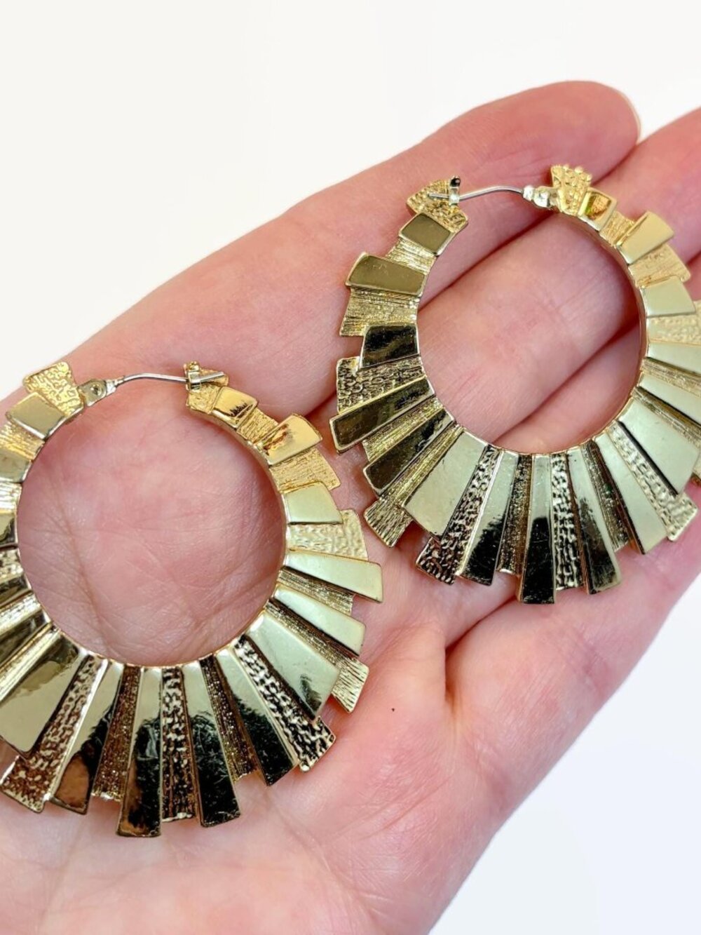 Vintage Hoop Earrings, 1980s, Gold Tone, Statement, Pierced, Retro, Hoops